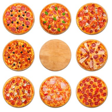 Pizza ahşap Resepsiyon boşaltmak izole ayarla