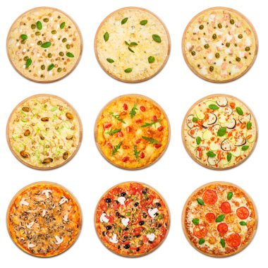 Vejetaryen Pizza beyaz izole ayarla