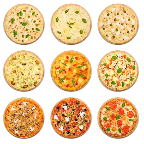 Pizza vegetariana conjunto isolado a branco — Fotografia de Stock