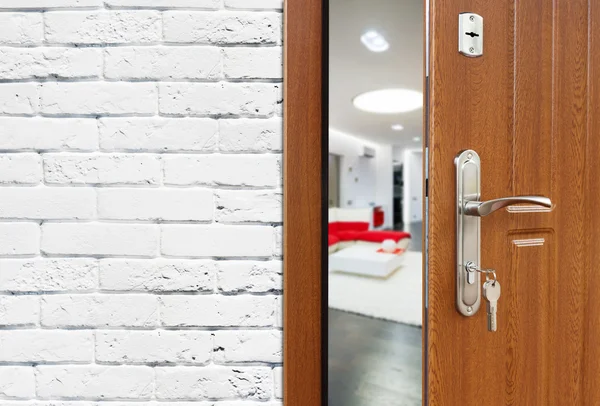 Half open door of a modern living room closeup. — Stock Photo, Image