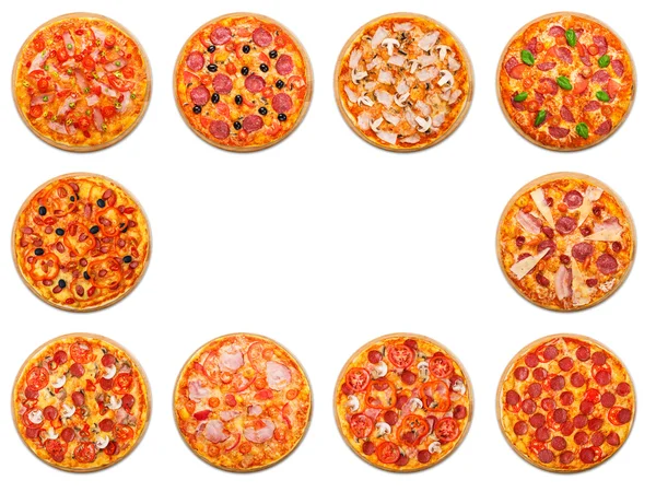 Conjunto de pizza com copyspace isolado a branco — Fotografia de Stock