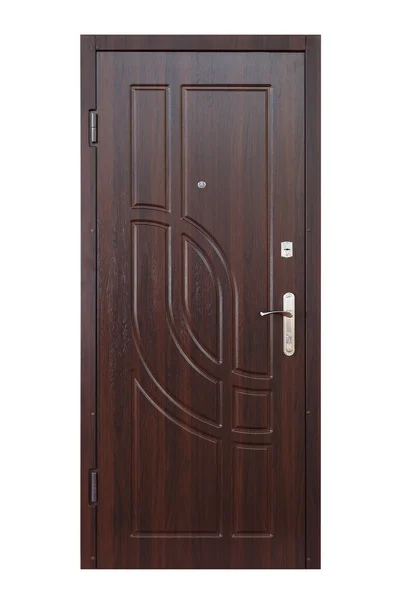 Braune Wenge Holz geschlossene Tür isoliert auf weiß — Stockfoto