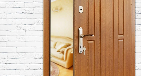 Half open door of a modern living room closeup. — Stock Photo, Image