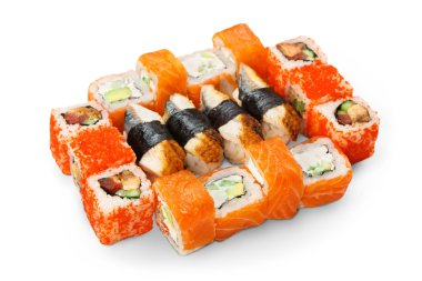 Suşi, maki ve beyaz izole rulo