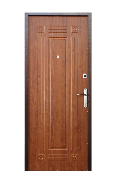 Puerta cerrada de madera de aliso marrón aislada en blanco — Foto de Stock