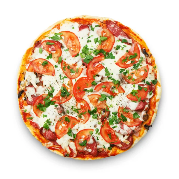 Deliciosa pizza con setas y pollo ahumado — Foto de Stock
