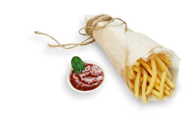 Patates, patates dilimleri paket servisi olan restoran wood adlı sarılmış