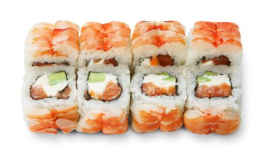 Suşi kümesi beyaz izole rulo