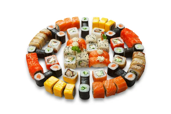 Set de sushi maki y rollos aislados . — Foto de Stock