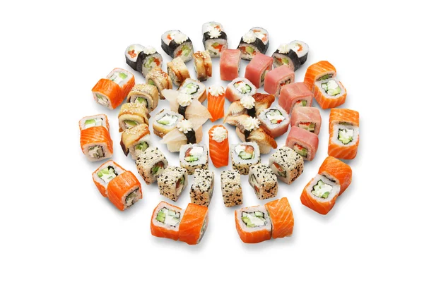 Conjunto de sushi maki e rolos isolados . — Fotografia de Stock