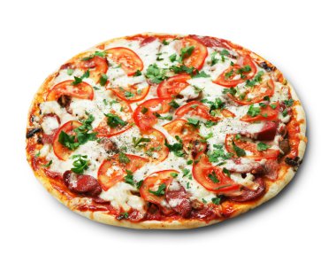 Mantar ve füme sosis ile lezzetli pizza