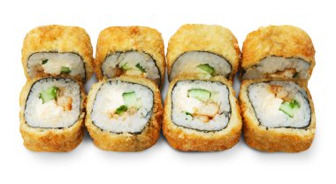 Tempura suşi kümesi beyaz izole rulo