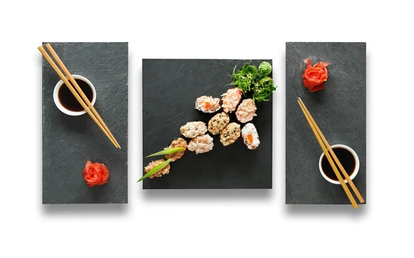 Conjunto de gunkans de sushi aislados en blanco . — Foto de Stock