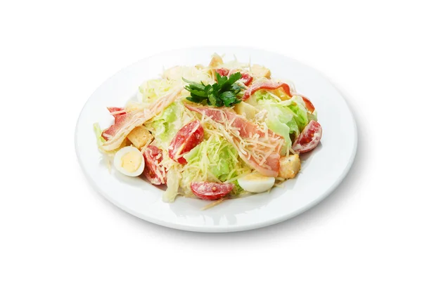 Salad with bacon, boiled egg and parmesan. — 图库照片