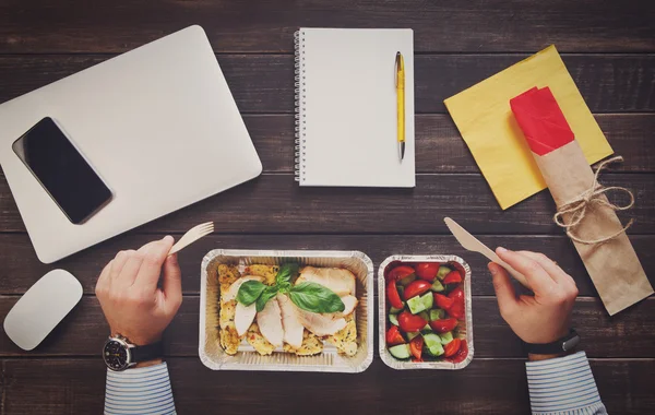 Healthy business lunch top view at table. — Stock Photo, Image