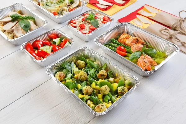 Healthy food take away in boxes, eating right