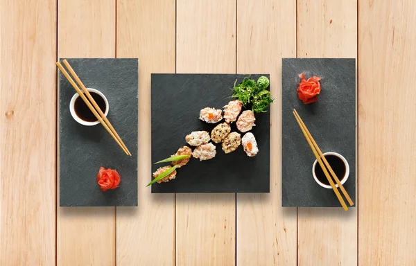 Set de sushi gunkan en madera . — Foto de Stock