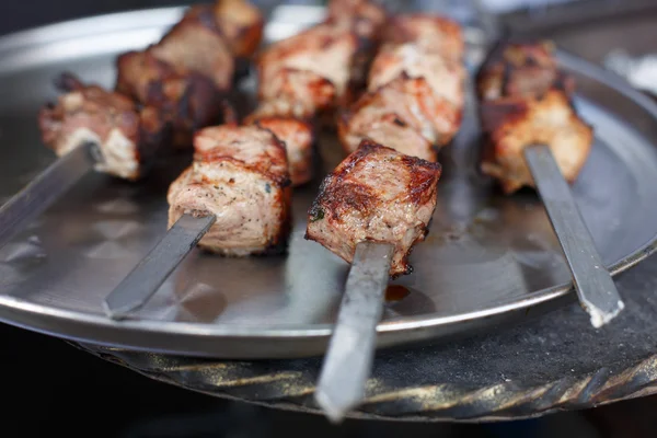 Beef kebab. Fresh meat at grill, bbq
