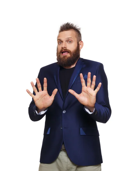 Scared man portrait isolated at white — Stock Photo, Image