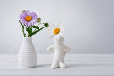 Güzel çiçekler aster ve daisy vazo içinde