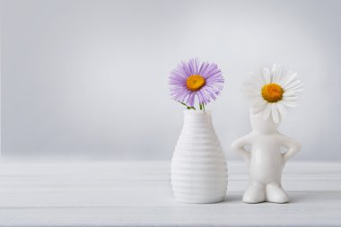 Güzel çiçekler aster ve daisy vazo içinde