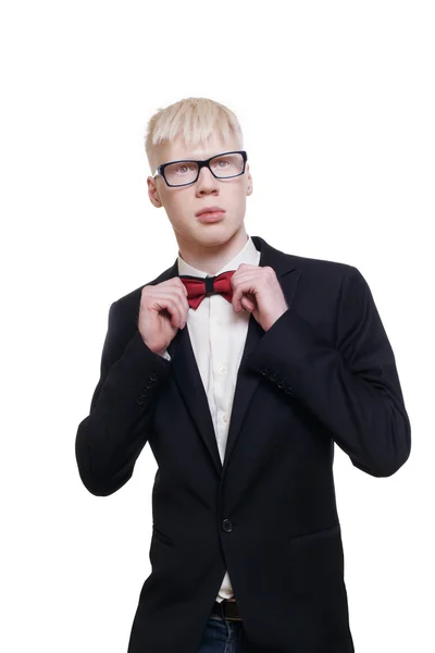 Albinos jeune homme portrait en costume isolé . — Photo