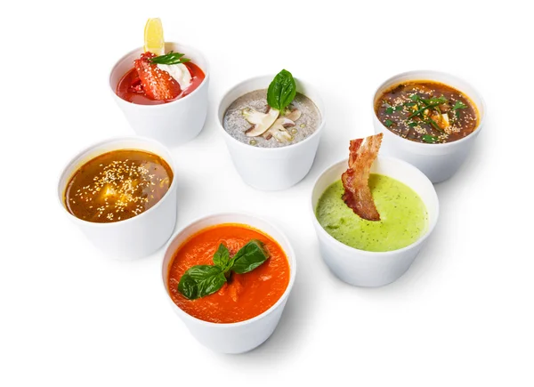 Varietà di zuppe di diverse cucine — Foto Stock