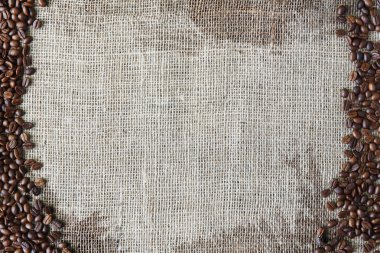 Çuval bezi doku kahve çekirdekleri kenarlıklı