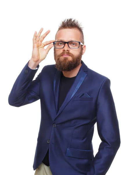 Young bearded man portrait isolated at white — Stock Photo, Image