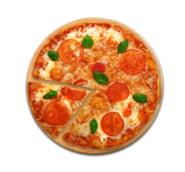 Deliziosa pizza vegetariana italiana Margherita vista dall'alto isolata — Foto Stock
