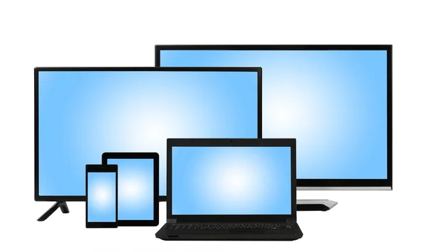 Computing concept - lots of different monitors isolated — Stock Photo, Image