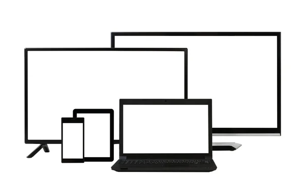 Számítástechnikai fogalom - sok-sok különböző típusú monitorokat elszigetelt — Stock Fotó