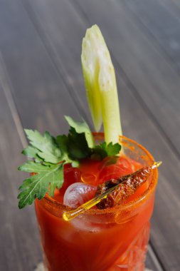 Bloody mary kokteyl kereviz ile süslenmiş popüler alkol içki