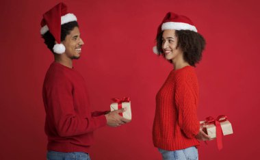 Birbirine aşık çift yeni yıl hediyelerini paylaşıyor.