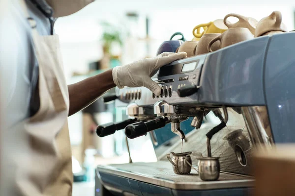 Modern coffee shop equipment in cafeteria and covid-19 pandemic — Stock Photo, Image