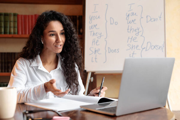 English teacher having video call with students