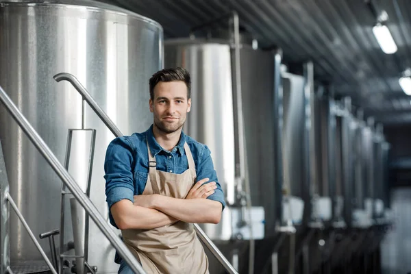 Trabalho em cervejaria moderna e trabalho favorito — Fotografia de Stock