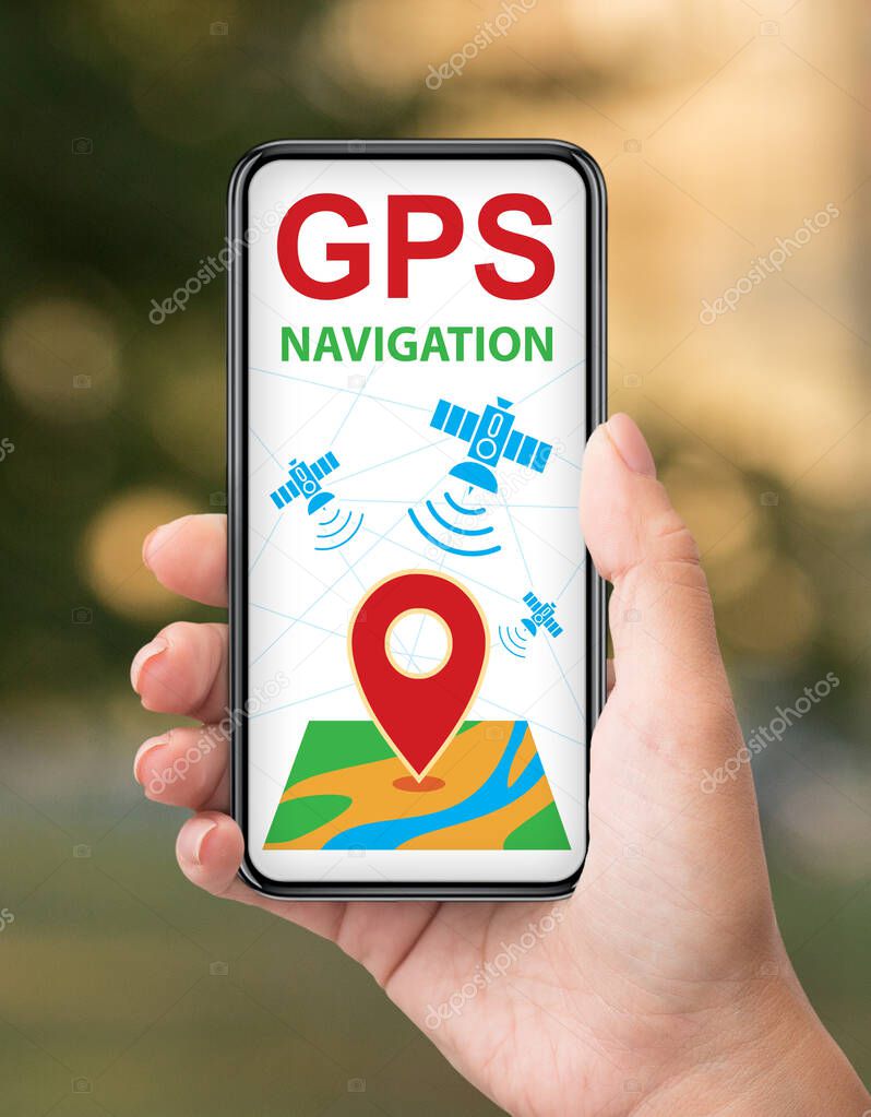 Gps Navigation. App With Geolocation Tracking System On Smartphone In Female Hand