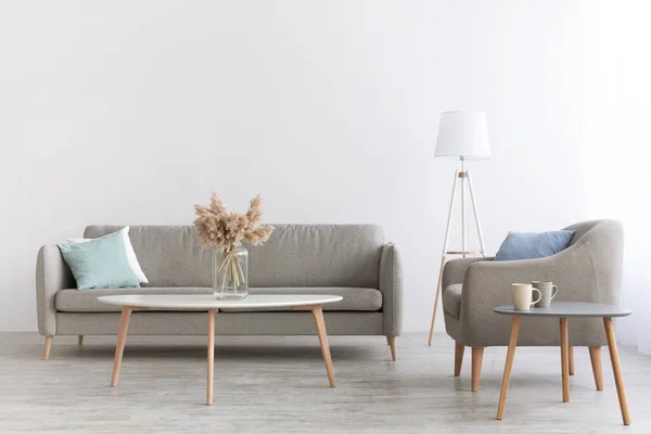 Skandinávský styl ve výzdobě v obývacím pokoji — Stock fotografie