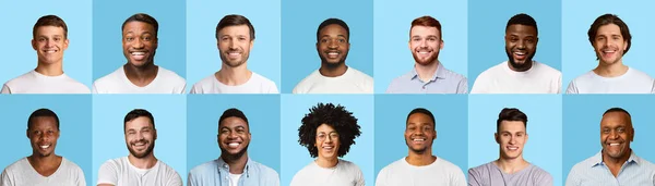 Boldog jóképű férfiak különböző korú és nemzetiségű, kollázs — Stock Fotó