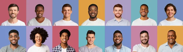 Conjunto de homens multiétnicos de diferentes idades retratos — Fotografia de Stock