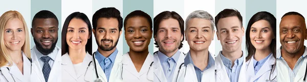 Colgrage of Multiethnic Doctors and Medical Workers Portraits, Gray Background — 스톡 사진