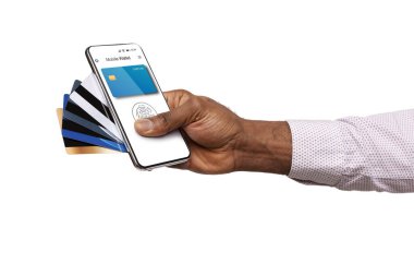 Ödeme Başvurusu ve Kartları olan Akıllı Telefon, Beyaz Arkaplan