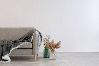 Boho ve rahat tasarım ve hafif oturma odası