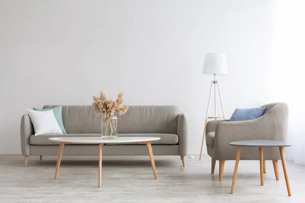 Boho, minimální, skandinávský a jednoduchý styl obývacího pokoje — Stock fotografie
