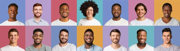 Conjunto de homens multiétnicos alegres de diferentes idades retratos — Fotografia de Stock