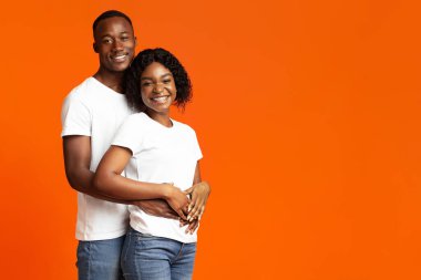 Mutlu Afro-Amerikan çifti kameraya gülümsüyor.