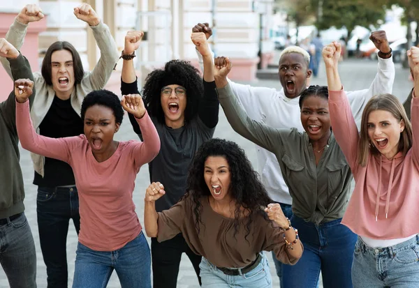 Multiethnic protestors striking against racism on the street