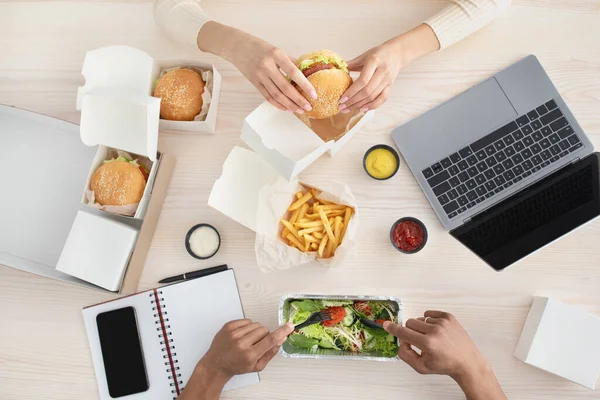 Lunch at home on self-isolation and stay home, fast food delivery