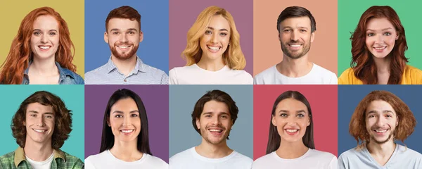 Samengestelde collage van jongeren met positieve emoties, panorama — Stockfoto